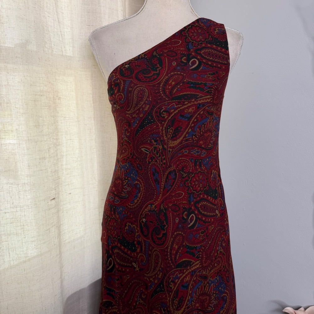 Vintage Lauren Ralph Lauren Maxi Dress Silk Paisley One Shoulder Women's Size 4 - Picture 3 of 10